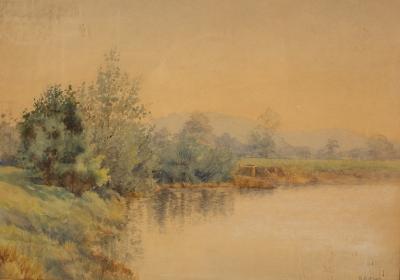 B A Lewis/River Scene/watercolour,