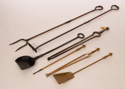 Various wrought iron fire irons