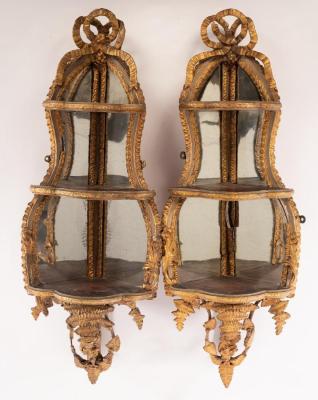 A pair of French gesso corner shelves,