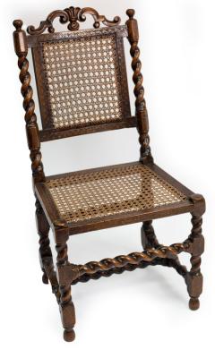 A Charles II walnut cane back side chair