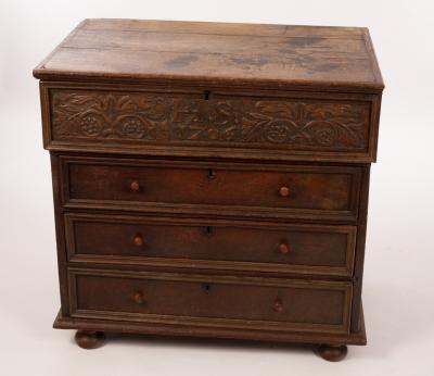 A Queen Anne oak box top chest,