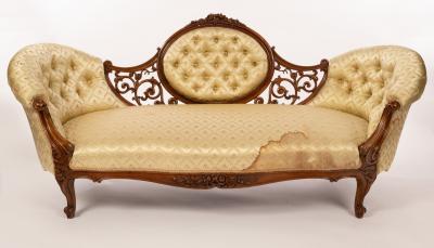 A Victorian two-chair back sofa, deep