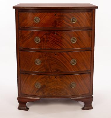 A mahogany bowfront chest of four drawers,
