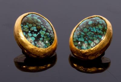 A pair of turquoise and gold ear 2dbe5d