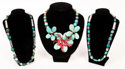 A faux turquoise and coral necklace