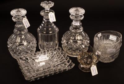A pair of cut glass decanters and