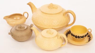 Two Wedgwood caneware teapots,