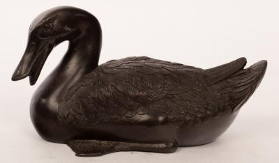 A Japanese bronze figure of a duck,