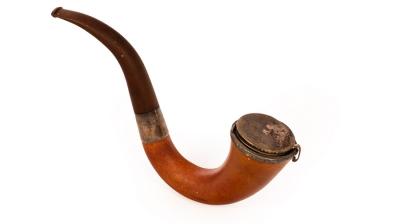 A silver mounted pipe with hinged cover