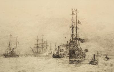 William L Wyllie/Frigates and Tugs/signed/etching,