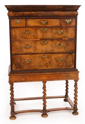 A Queen Anne walnut chest on stand,