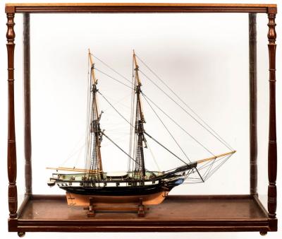 A model of a fully rigged two-masted