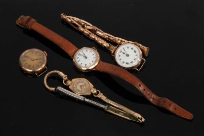 Four 9ct gold cased wristwatches, three