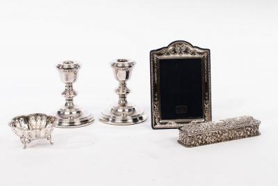 A pair of silver desk candlesticks  2dc2bf