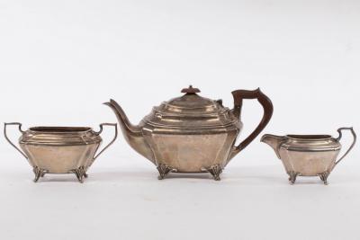 A three-piece silver tea set, JD