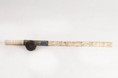 A Chinese bone opium pipe with enamelled