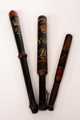 Two William IV painted truncheons