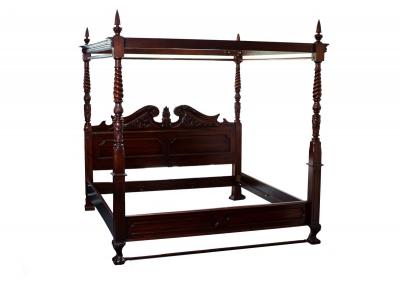 A reproduction four-poster bed