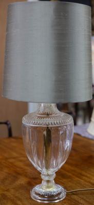 A glass vase lamp with fluted body,