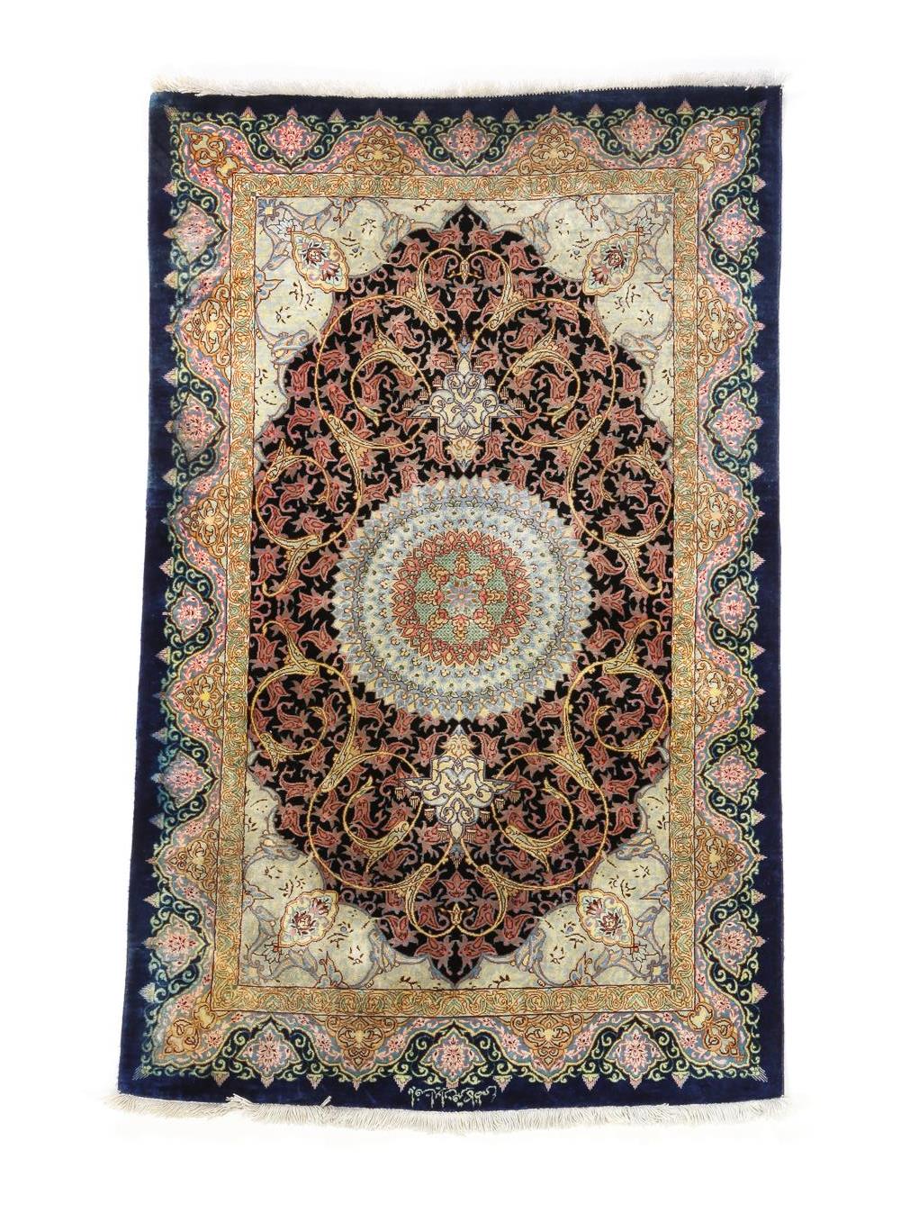 PERSIAN SILK QUM SIGNED KAZEMI.