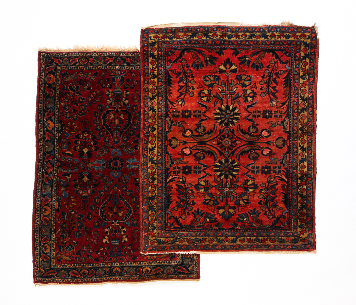 TWO SAROUK RUGS. Ca. 1920. Typical