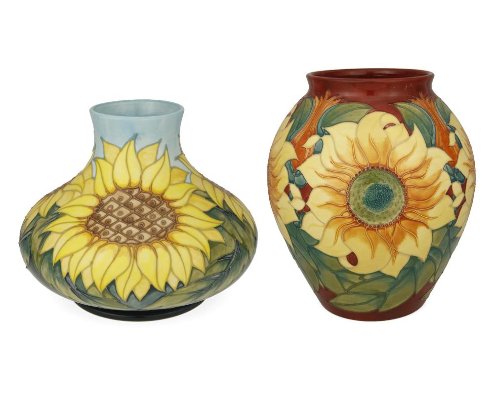 TWO MOORCROFT POTTERY SUNFLOWER