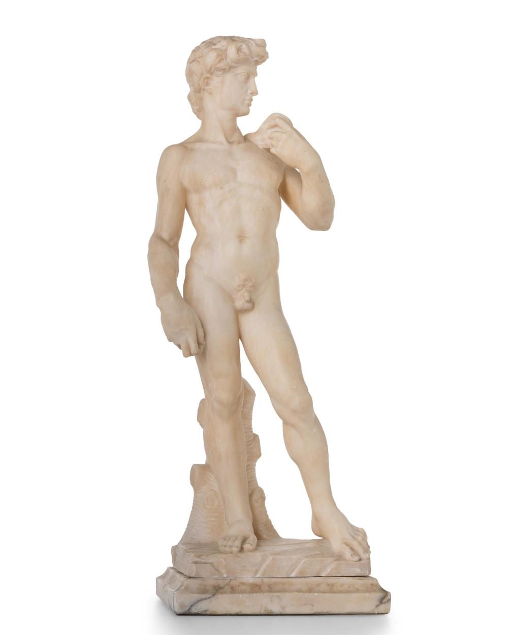 AN ITALIAN ALABASTER SCULPTURE OF DAVIDAn