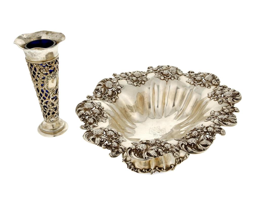 TWO STERLING SILVER HOLLOWARE TABLE