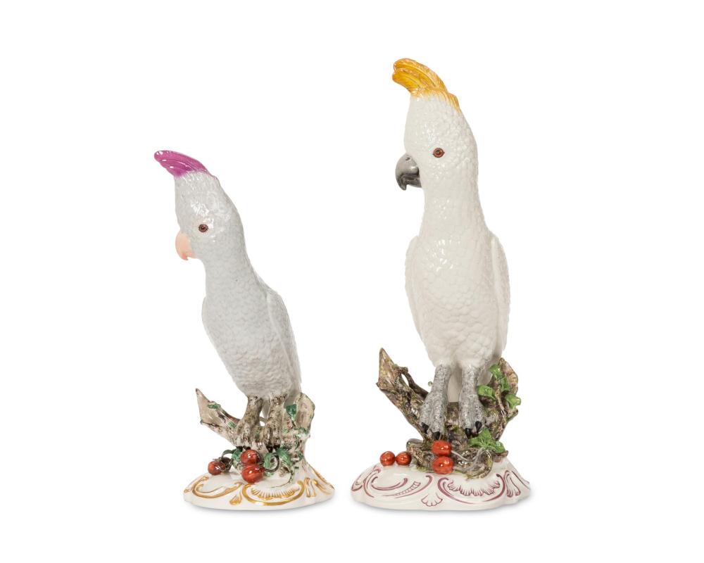 TWO NYMPHENBURG PORCELAIN COCKATOO FIGURESTwo