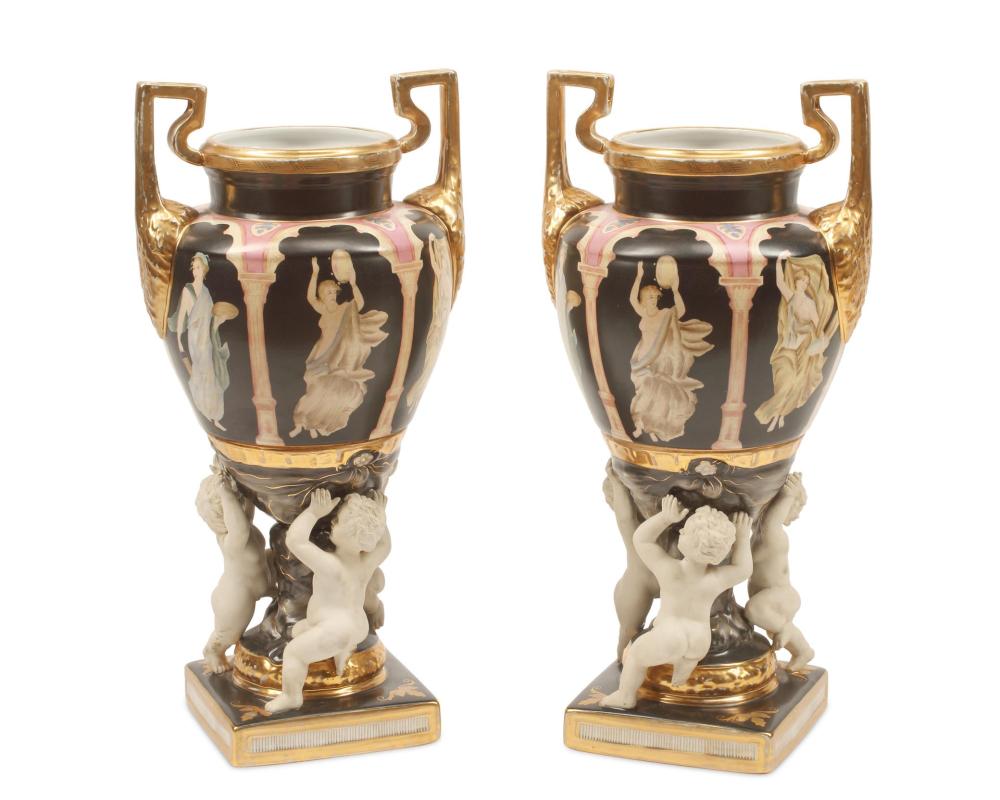 A PAIR OF SEVRES-STYLE PORCELAIN