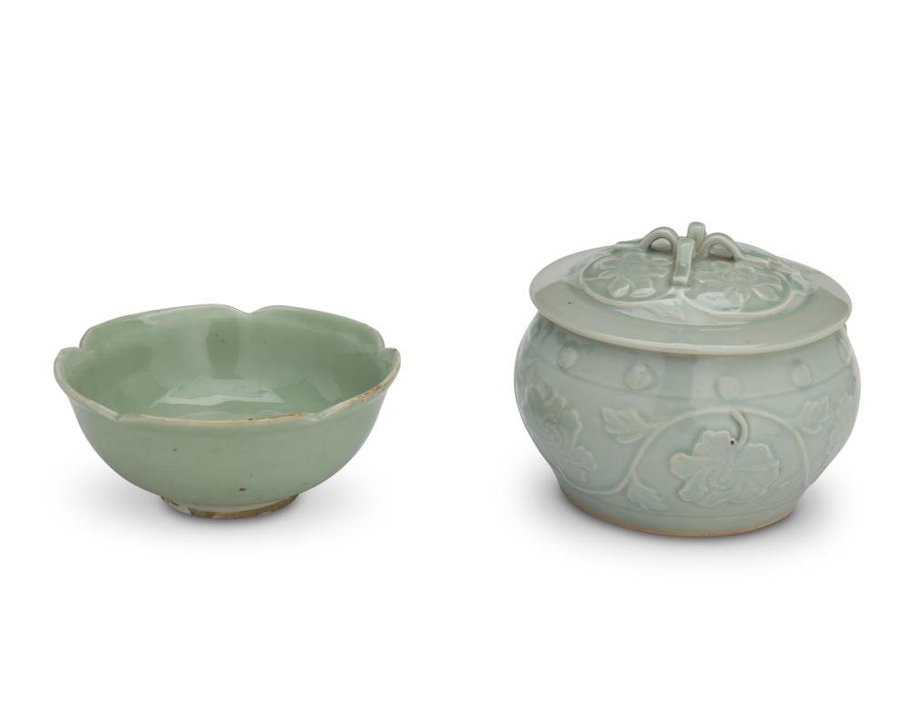 TWO CHINESE CERAMIC CELADON VESSELSTwo
