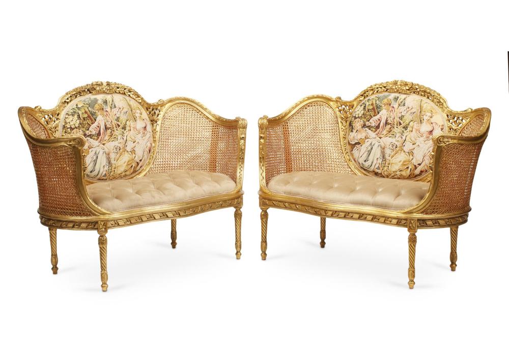 A PAIR OF FRENCH CANED SETTEESA 2dadd2