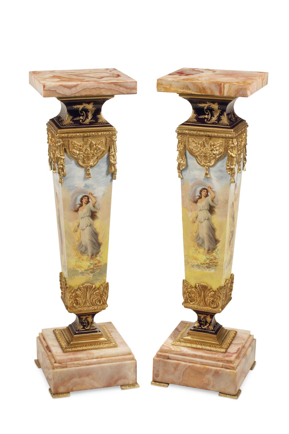 A PAIR OF FRENCH ONYX AND PORCELAIN 2dade5