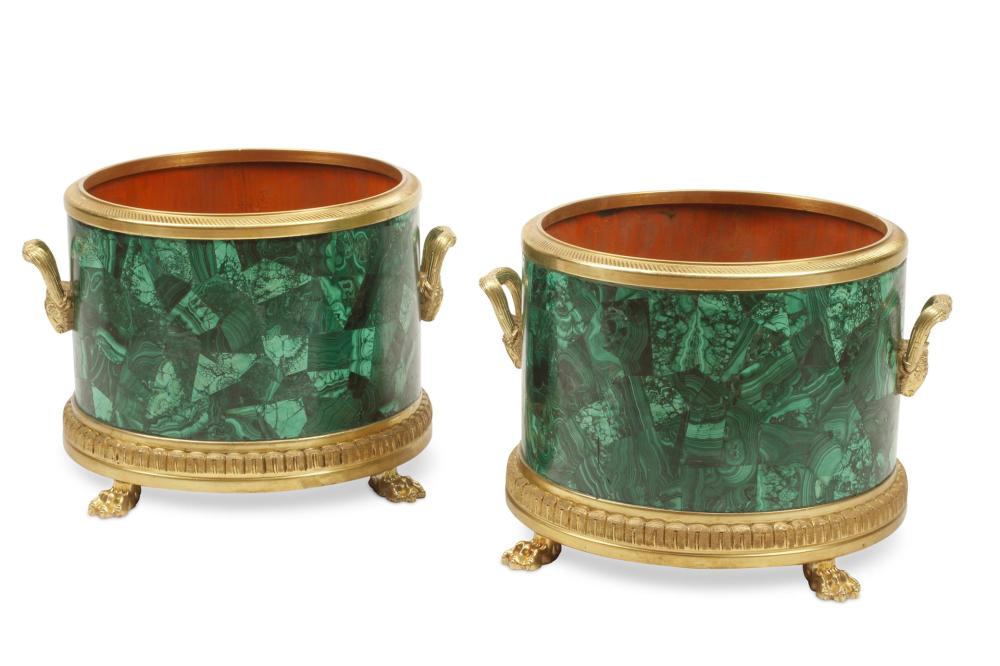 A PAIR OF LOUIS XVI-STYLE MALACHITE