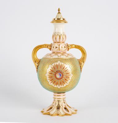 A Coalport two-handled jewelled vase,