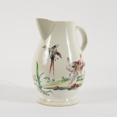 A Derby cider jug, circa 1765, painted