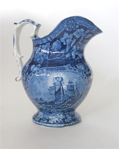 Historical blue transferware pitcher 4958d