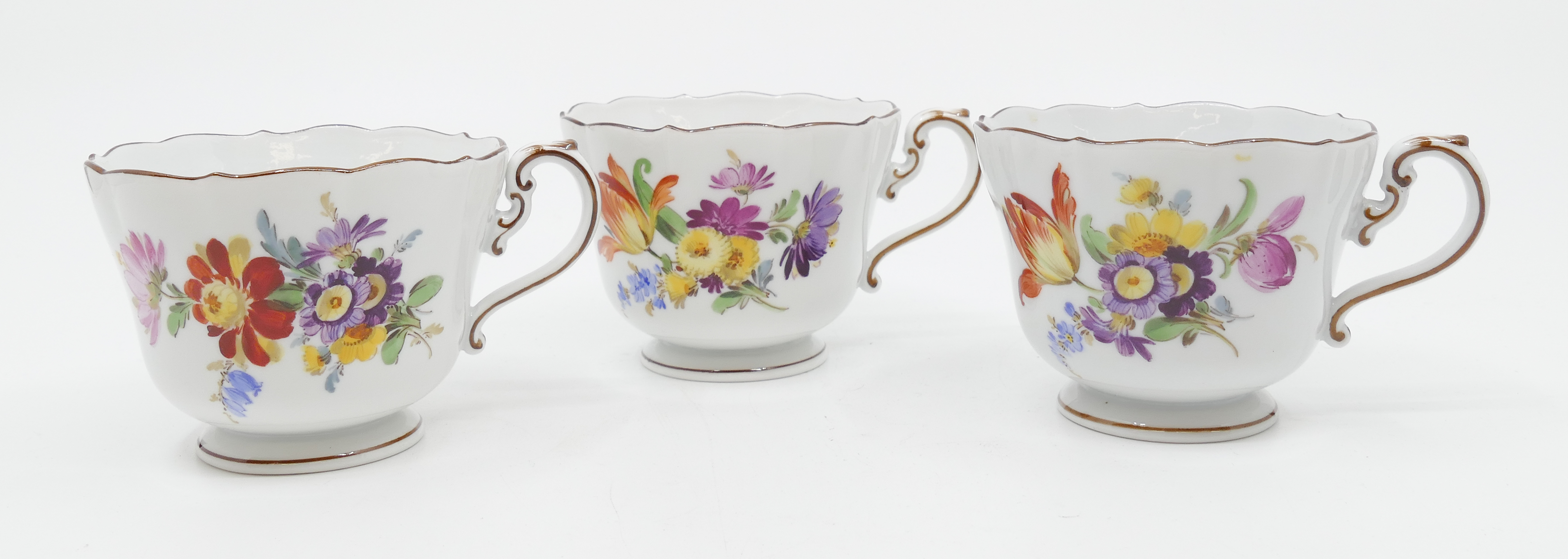 3pc Meissen Floral Porcelain Footed 2dd791