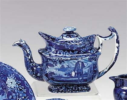 Historical blue transferware teapot