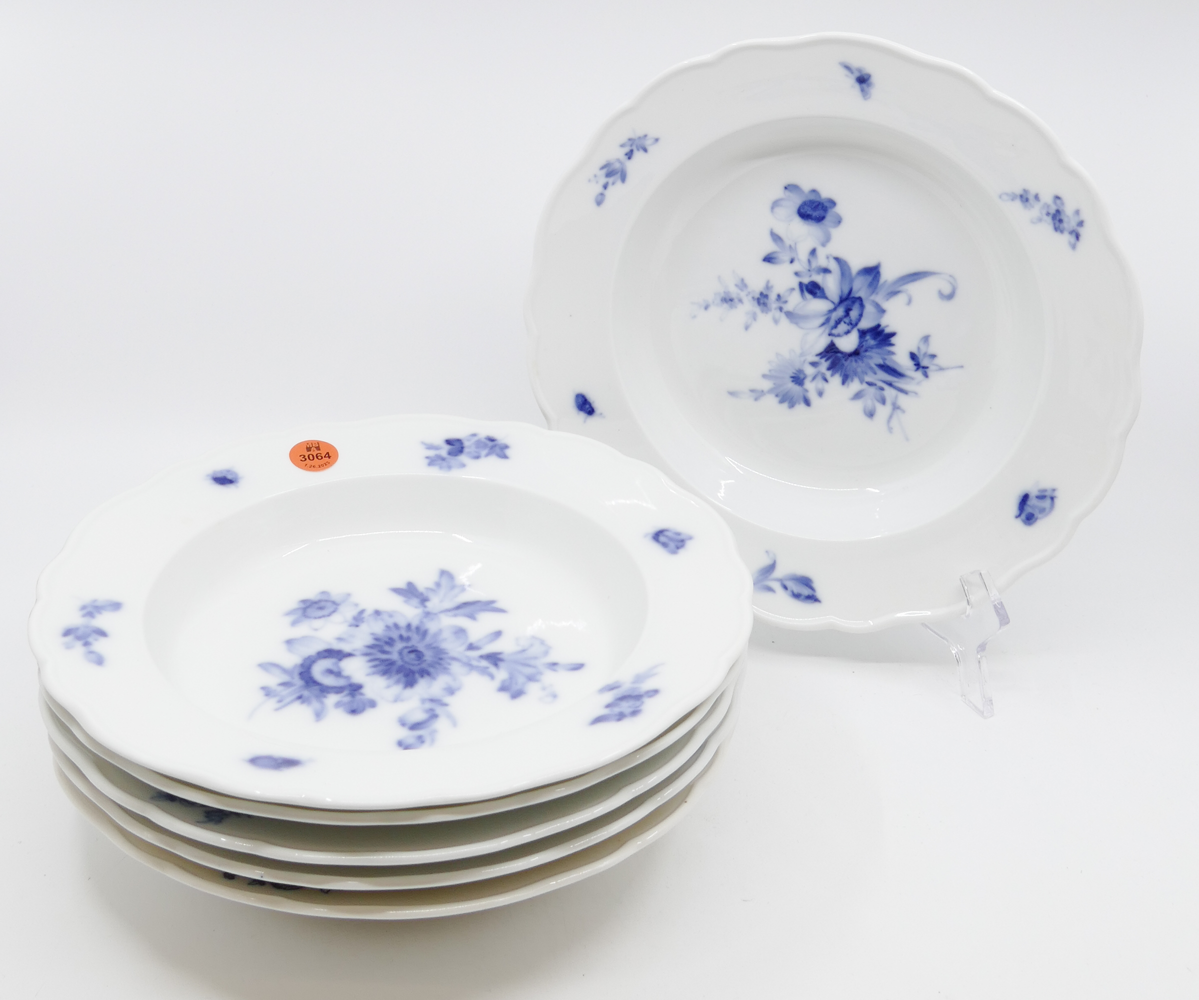 6pc Meissen Blue Flowers and Insects