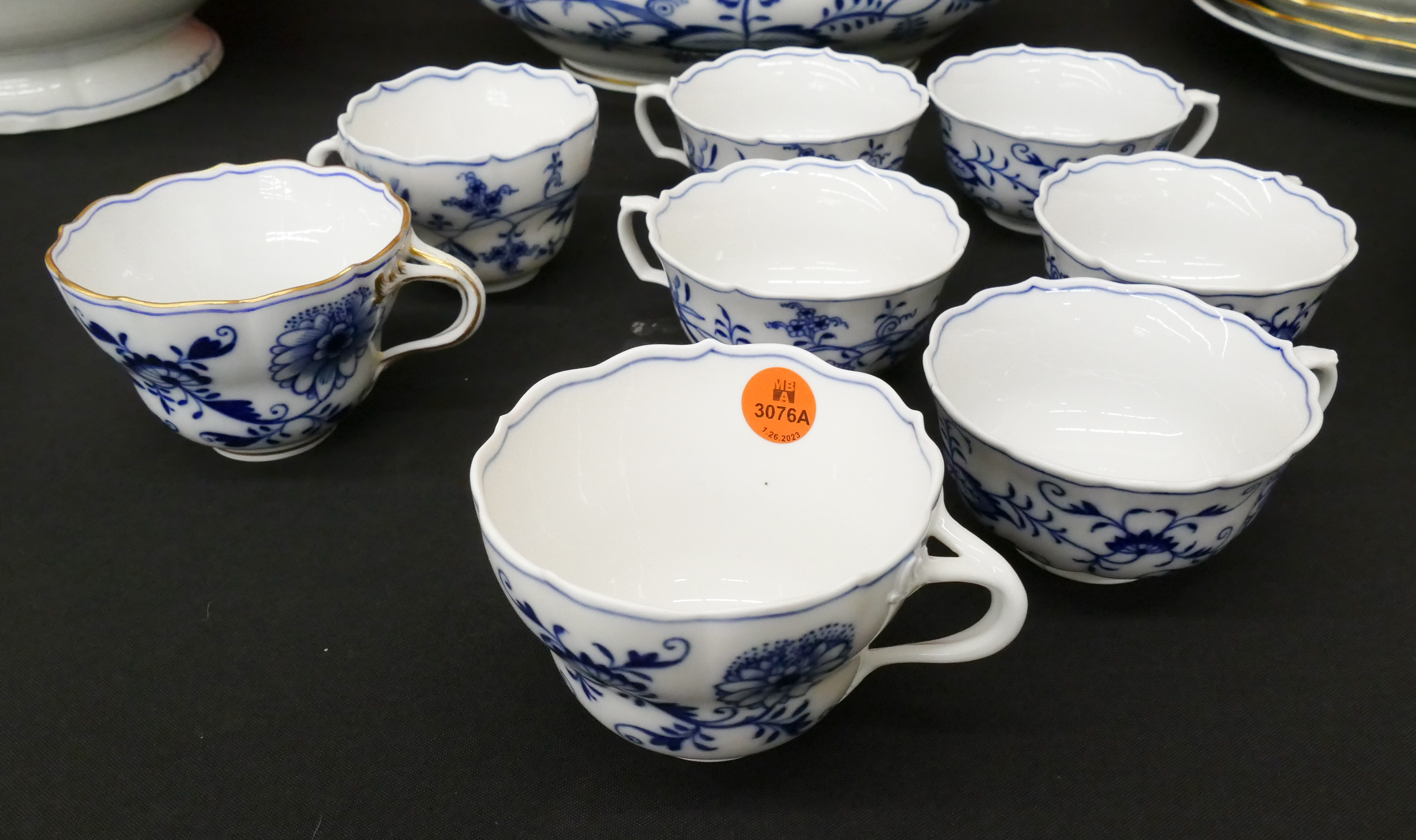 8pc Meissen Blue Onion Flat Teacups.