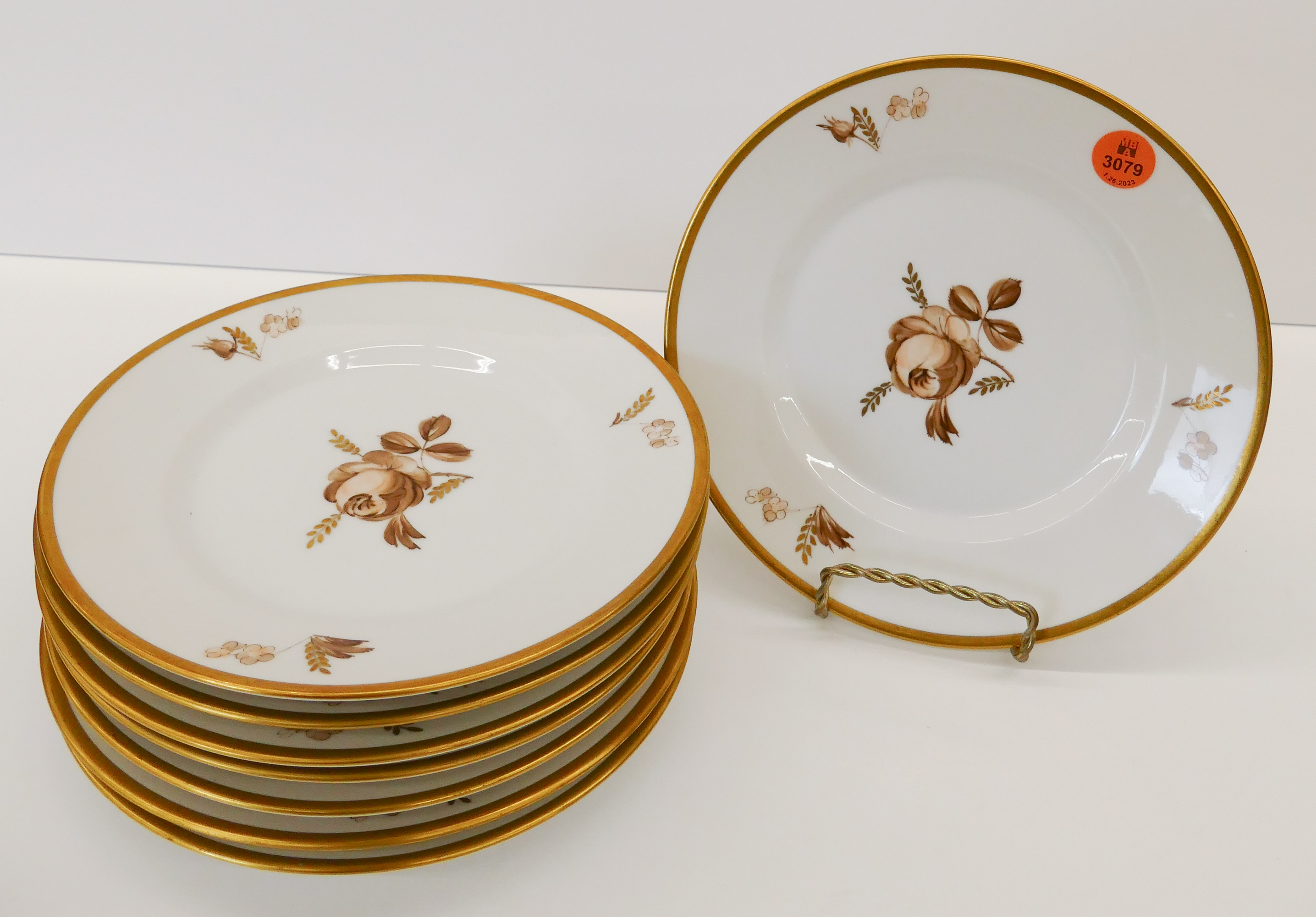 8pc Royal Copenhagen Brown Rose Porcelain