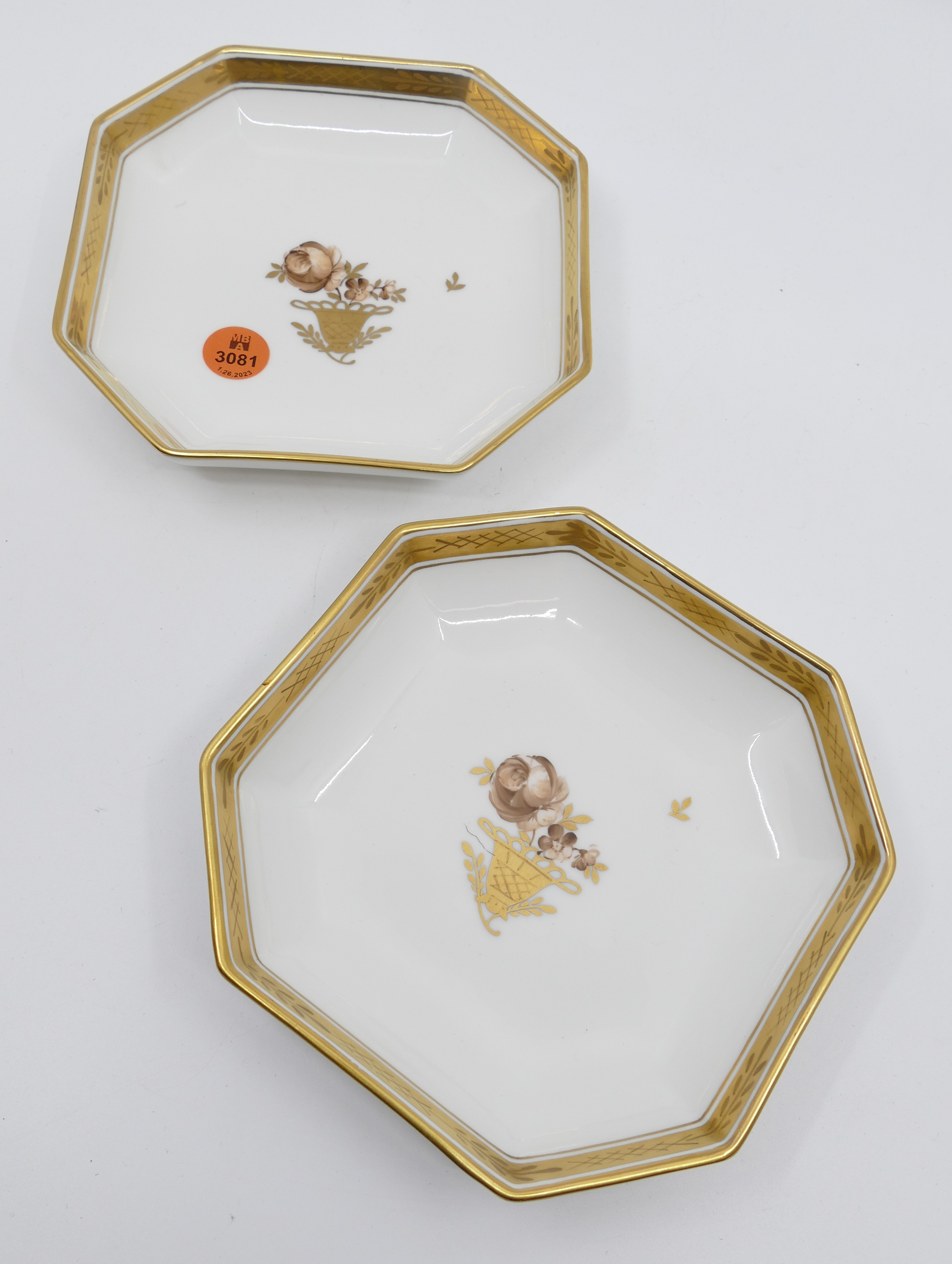 2pc Royal Copenhagen Golden Basket Porcelain