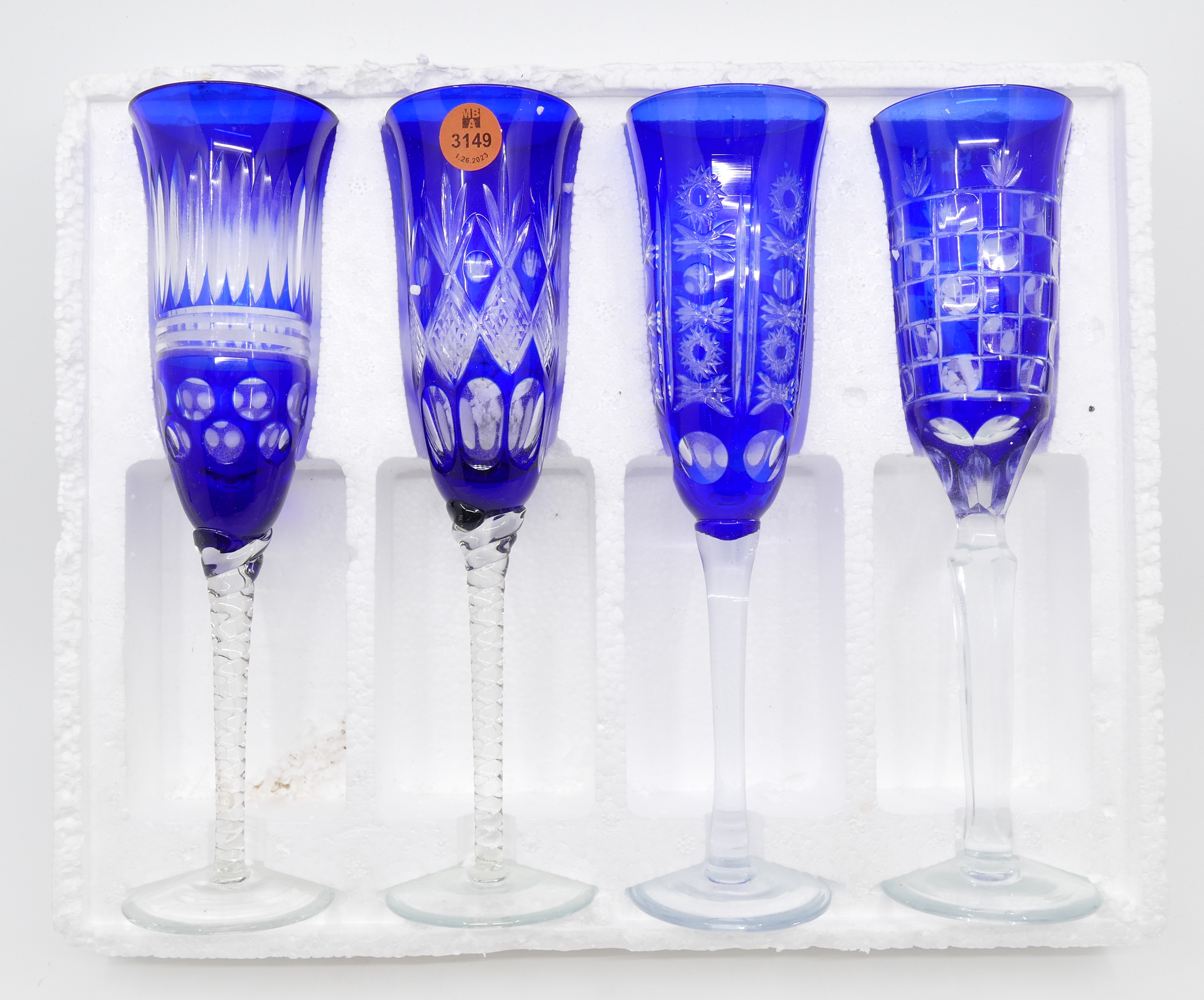 Set 4pc Czech Cut-to-Clear Blue