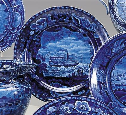 Historical blue transferware dinner