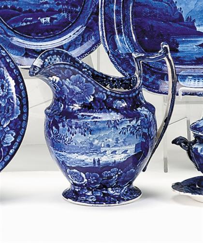 Historical blue transferware water pitcher