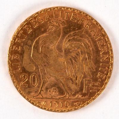 A French 20 Franc gold coin, 1910