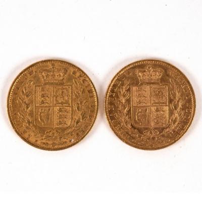 Two Queen Victoria gold sovereigns,