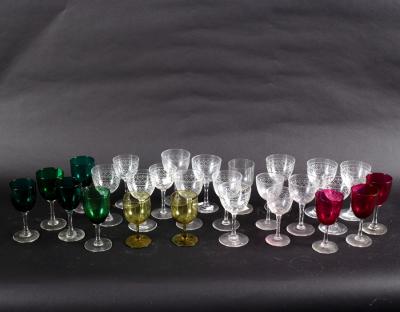 Five stem wine glasses with green
