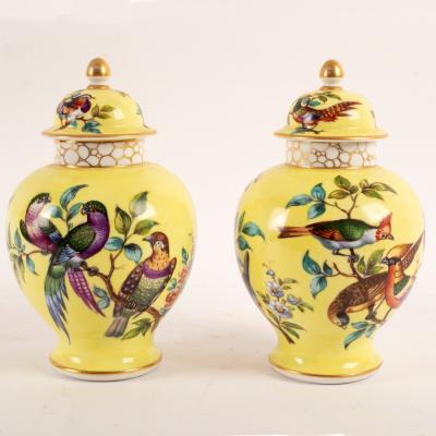 A pair of Dresden jars and covers,
